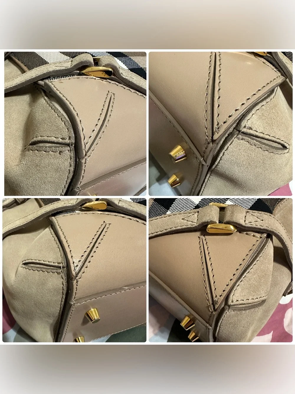 Burberry Beige/Tan Check Handbag with Gold Hardware